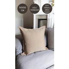 Doryan Home Vera Basic Keten Döşemelik Kumaş Kenar Detaylı Krem Kare Dekoratif Kırlent Kılıfı