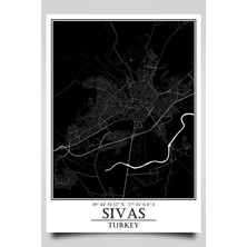 Hari Tasarım Sivas Şehir Haritası Çerçevesiz Poster-Harita Sanatı, Map Art Design
