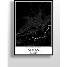 Hari Tasarım Sivas Şehir Haritası Çerçevesiz Poster-Harita Sanatı, Map Art Design
