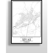 Hari Tasarım Sivas Şehir Haritası Çerçevesiz Poster-Harita Sanatı, Map Art Design