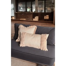 Doryan Home Vera Keten Döşemelik Kumaş Püskül Fırfır Detaylı Krem Kare Dikdörtgen Dekoratif Kırlent Kılıfları 45x45 60x35