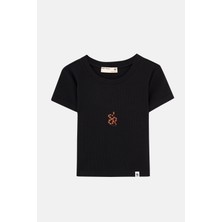 WWF Market Mercan Yılanı Rıbana Crop T-Shirt  Siyah