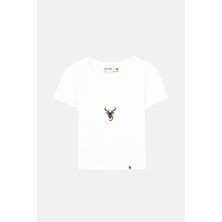 WWF Market Geyik Riıbana Crop T-Shirt - Beyaz