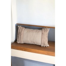 Doryan Home Vera Keten Döşemelik Kumaş Püskül Fırfır Detaylı Krem Dikdörtgen Dekoratif Kırlent Kılıfı 60X35