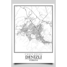 Hari Tasarım Denizli Şehir Haritası Çerçevesiz Poster-Harita Sanatı, Map Art Design