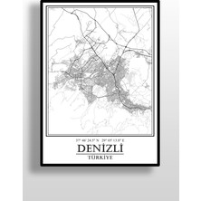 Hari Tasarım Denizli Şehir Haritası Çerçevesiz Poster-Harita Sanatı, Map Art Design