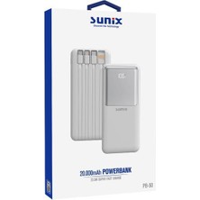 Sunix 20000 mAh Dijital Göstergeli Dahili Çoklu Kablolu Taşınabilir Powerbank Beyaz Pb-50