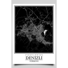 Hari Tasarım Denizli Şehir Haritası Çerçevesiz Poster-Harita Sanatı, Map Art Design