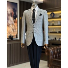 Terzi Adem Altun İtalyan stil slim fit ekose erkek ceket siyah T12550