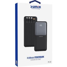 Sunix 20000 mAh Dijital Göstergeli Dahili Çoklu Kablolu Taşınabilir Powerbank Siyah Pb-50