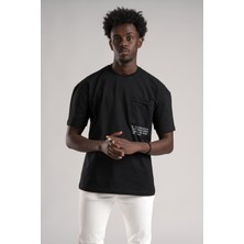 Fbı Yarım Oversize (Hafif Bol Kesim) Bisiklet Yaka Cepli Pamuklu T-Shirt
