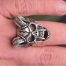 İdol Avm Ayarlanabilir Erkek Yüzük Kuru Kafalı Boynuzlu Takı Y24 T5