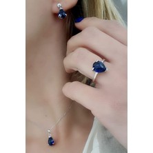 925ayar Gümüş  Lacivert Zirkon Taşlı Damla Set Takım