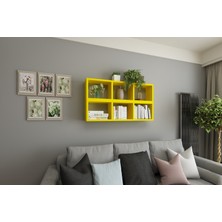 Dekormer Design Kitaplık Duvar Rafı Yatay Dikey Takım Sarı