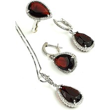Ose Shop Granat taşlı zirkon taş detaylı 925 ayar gümüş lüks set takım