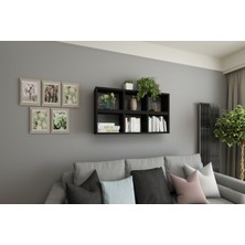 Dekormer Design Kitaplık Duvar Rafı Yatay Dikey Takım Siyah