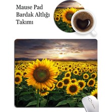 Asmat Paw Mause Pad ve Bardak Altlığı Takımı . Ayçiçeği Desenli (Fare)Mause Pad ve Bardak Altlığı