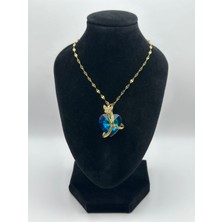 Arnes Jewelry Çelik Zirkon Taşlı Kalpli Kelebekli Kolye