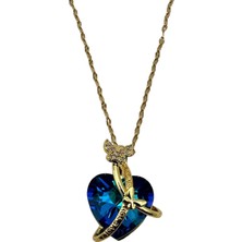 Arnes Jewelry Çelik Zirkon Taşlı Kalpli Kelebekli Kolye