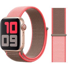ZORE Apple Watch 38MM Uyumlu Kordon Hasır Örgü Cırt Cırtlı Terletmeyen Krd-03 Kumaş Kayış, 56-Neon Pink
