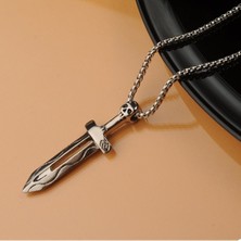 İdol Avm Kuru Kafalı Kılıç Erkek Kolye Çelik Takı Aksesuar K24 T5