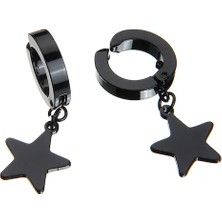 İdol Avm Sıkıştırmalı Yıldız Siyah Erkek Küpe Çelik Takı Aksesuar P24 T5