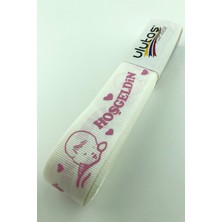 Krem Pembe Hoşgeldin Bebeğim Baskılı Grogren Kurdele 2,5 cm