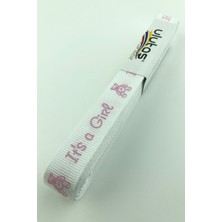Beyaz Pembe Bebek Figür Baskılı Grogren Kurdele 1,5 cm