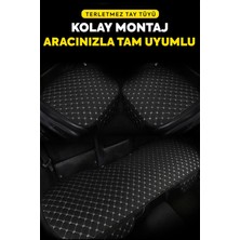 TeknoClub Tay Tüyü Cepli & Terletmez Oto Koltuk Minder Seti - Koltuk Koruma Kılıfı (3'lü Set) Siyah-Beyaz