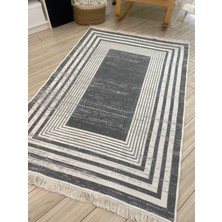 Stay With Love Kilim Çift Taraflı Dokuma Kilim Modern Desenli Yıkanabilir Pamuklu Dokuma Lüks Kilim Gri-Beyaz