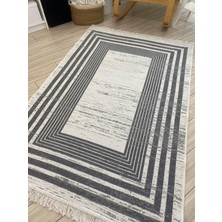 Stay With Love Kilim Çift Taraflı Dokuma Kilim Modern Desenli Yıkanabilir Pamuklu Dokuma Lüks Kilim Gri-Beyaz