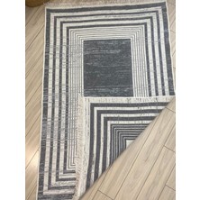 Stay With Love Kilim Çift Taraflı Dokuma Kilim Modern Desenli Yıkanabilir Pamuklu Dokuma Lüks Kilim Gri-Beyaz