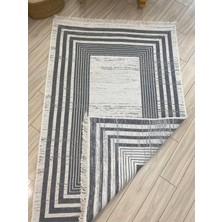 Stay With Love Kilim Çift Taraflı Dokuma Kilim Modern Desenli Yıkanabilir Pamuklu Dokuma Lüks Kilim Gri-Beyaz