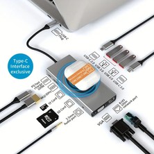 Foxyn Fxn-13 USB C 4K HDMI Usb3.0 5gbps RJ45 VGA 100W Pd 3.5mm Ses Jakı Tf Sd Kablosuz Şarj Çevirici