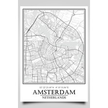 Hari Tasarım Amsterdam Şehir Haritası Çerçevesiz Poster-Harita Sanatı, Map Art Design