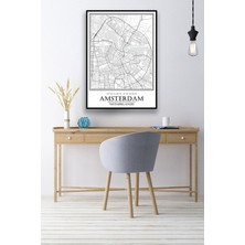 Hari Tasarım Amsterdam Şehir Haritası Çerçevesiz Poster-Harita Sanatı, Map Art Design