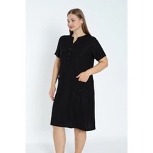 Intensive Collection Kadın Siyah Büyük Beden Kısa Kollu Cepli Düğmeli Elbise