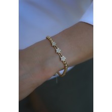 Yenigün Kuyumculuk 14 Ayar Altın Taşlı Üç Yıldız Detaylı Modern Bileklik