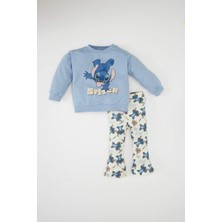 DeFacto Kız Bebek 2'li Takım Disney Lilo & Stitch Sweatshirt Üst Beli Lastikli Desenli Uzun İspanyol Paça Alt D2199A524AU