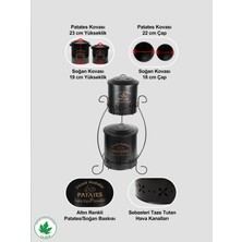 Lin Metal Iki Katlı Silindir Metal Patates Soğan Kovası, Saklama Kabı, Sebzelik Mini (Lezzetli Mutfaklar-Aşkla Pişen Yemekler Baskılı) LN1202