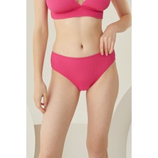 Loya Fuşya Reps Yüksek Bel Tek Alt Bikini