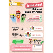 Msticker Okul Etiketi Kalem Defter Etiketi Powerpuff Girls Temalı Özel Isim Yazılabilen Etiket - 190 Adet