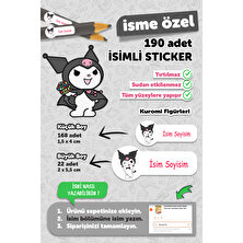 Msticker Okul Etiketi Kalem Defter Etiketi Kuromi Temalı Özel Isim Yazılabilen Etiket - 190 Adet