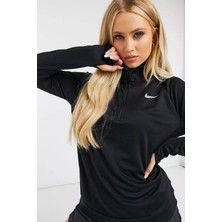 Nike Dri-Fit Runnig Element Half Zip Long Kadın Siyah Çeyrek Fermuar Antreman Üstü