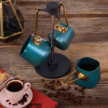 Evren 4 Parça Green Kare Cezve Seti (200,400,600 ml Cezve + Stant)