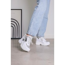 Stil Durağı F6012 Model 9 cm Dolgu Topuk Detaylı Yeni Sezon Spor Ayakkabı Beyaz
