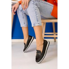 Stil Durağı Twente  Model 3 cm Tabanlı Orjinal Deri Babet Loafer Sıyah