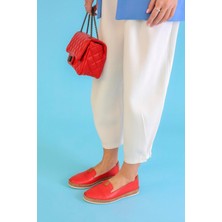 Stil Durağı Elba Model Ortopedik Taban Orjinal Deri Babet Kirmizi