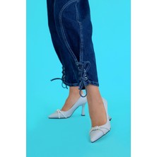 Stil Durağı Edda Model8 cm Topuklu Taş Detaylı Topuklu Ayakkabı Gumus.stn