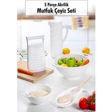 EW's Kitchenware Akrilik Beyaz 5 Parça Sürahi & Rende & Süzgeç & Mini Süzgeç & Kaşıklık & Mutfak Çeyiz Seti